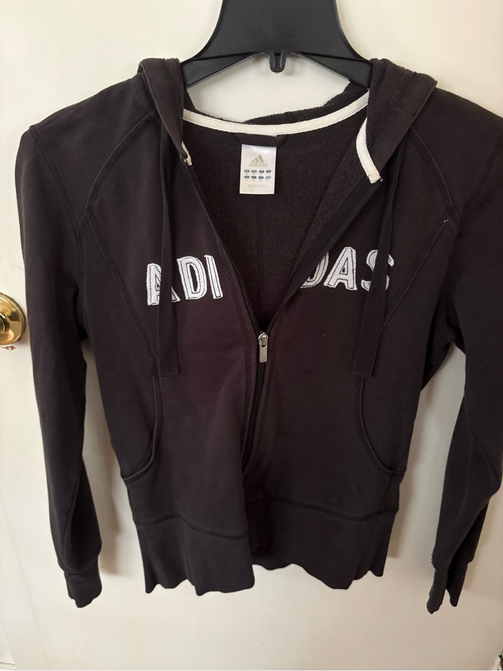 adidas Black Zip-Up Hoodie with White Logo - Picture 3 of 5